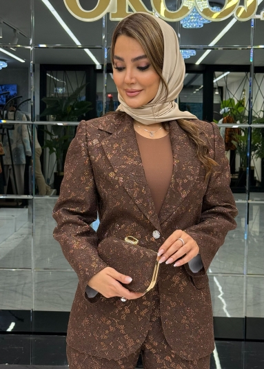 کت و شلوار گیپور قهوه ای آجری 1