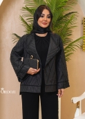 مانتو رگلان ژاکارد خطی مشکی 1