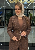 کت و شلوار گیپور قهوه ای آجری 1