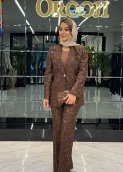 کت و شلوار گیپور قهوه ای آجری 2