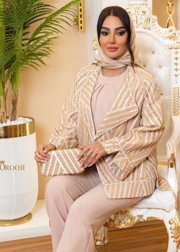 مانتو رگلان ژاکارد خطی بژ 2