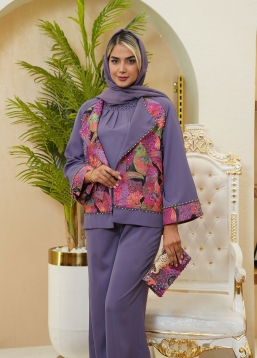 مانتو رگلان ژاکارد طوطی یاسی بنفش 1